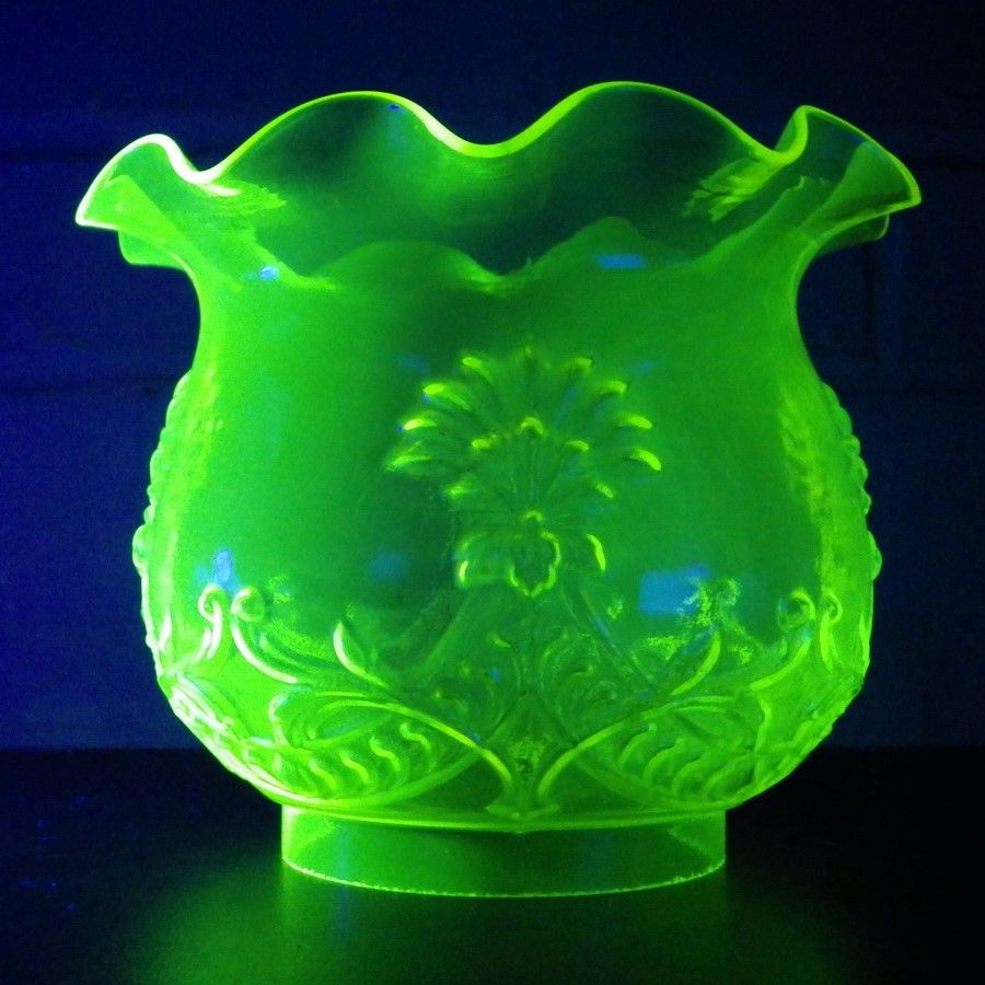 Victorian Art Nouveau Pressed Glass Green Uranium Glass Oil Lamp Shade