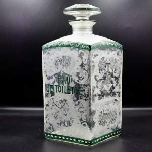 Victorian English Enamelled & Engraved Glass Eau De Toilette Bottle