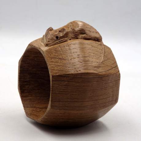 Mouseman Robert Thompson Carved Oak Mouse Napkin Ring image-1