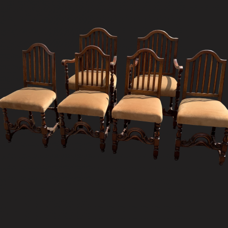 Set of Six Jacobean Style Oak Dining Chairs image-1