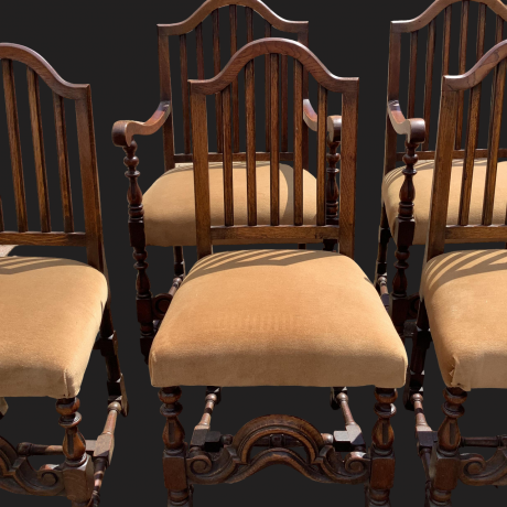 Set of Six Jacobean Style Oak Dining Chairs image-2