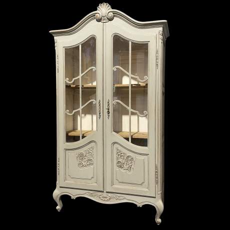 Vintage French Painted Oak Glazed Cabinet image-2