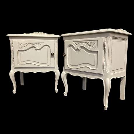 Vintage Pair French Painted Bedside Tables French pot cupboards image-1