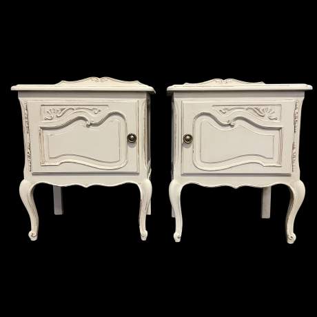 Vintage Pair French Painted Bedside Tables French pot cupboards image-2