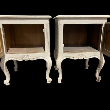 Vintage Pair French Painted Bedside Tables French pot cupboards image-3