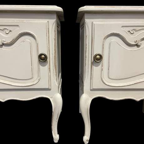 Vintage Pair French Painted Bedside Tables French pot cupboards image-4