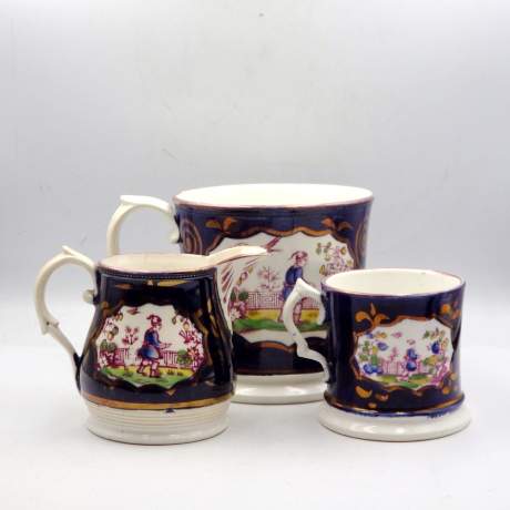 Gaudy Welsh Antique 19th Century Chinoiserie Jug & Mugs image-2