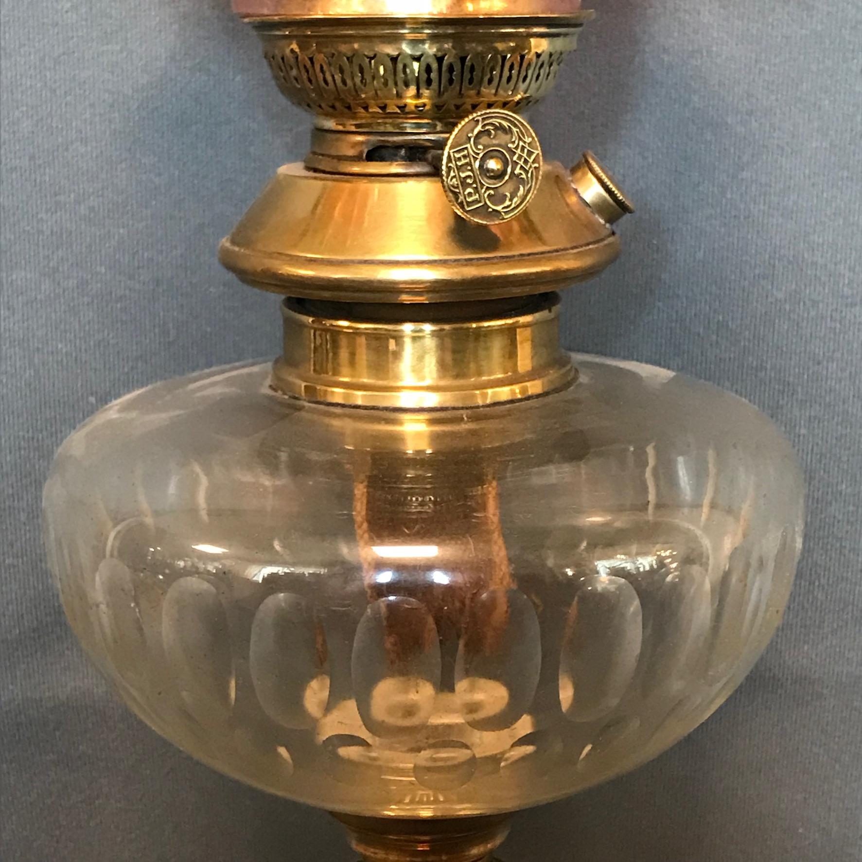 Decorative Glass and Brass Column Oil Lamp - Antique Lighting - Hemswell Antique Centres