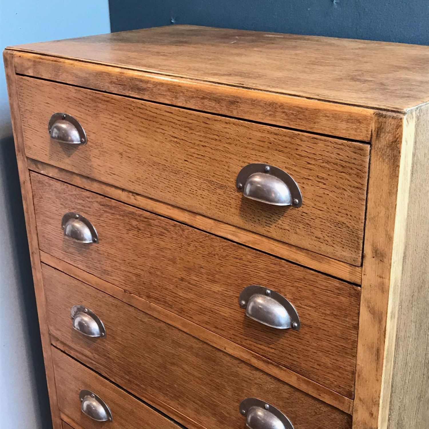 Vintage Tall Oak Office Chest Of Six Drawers Antique Chest of Drawers