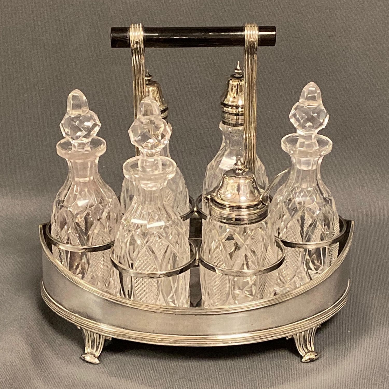 Antique Silver Plated And Cut Glass Condiment Set Antique Silver