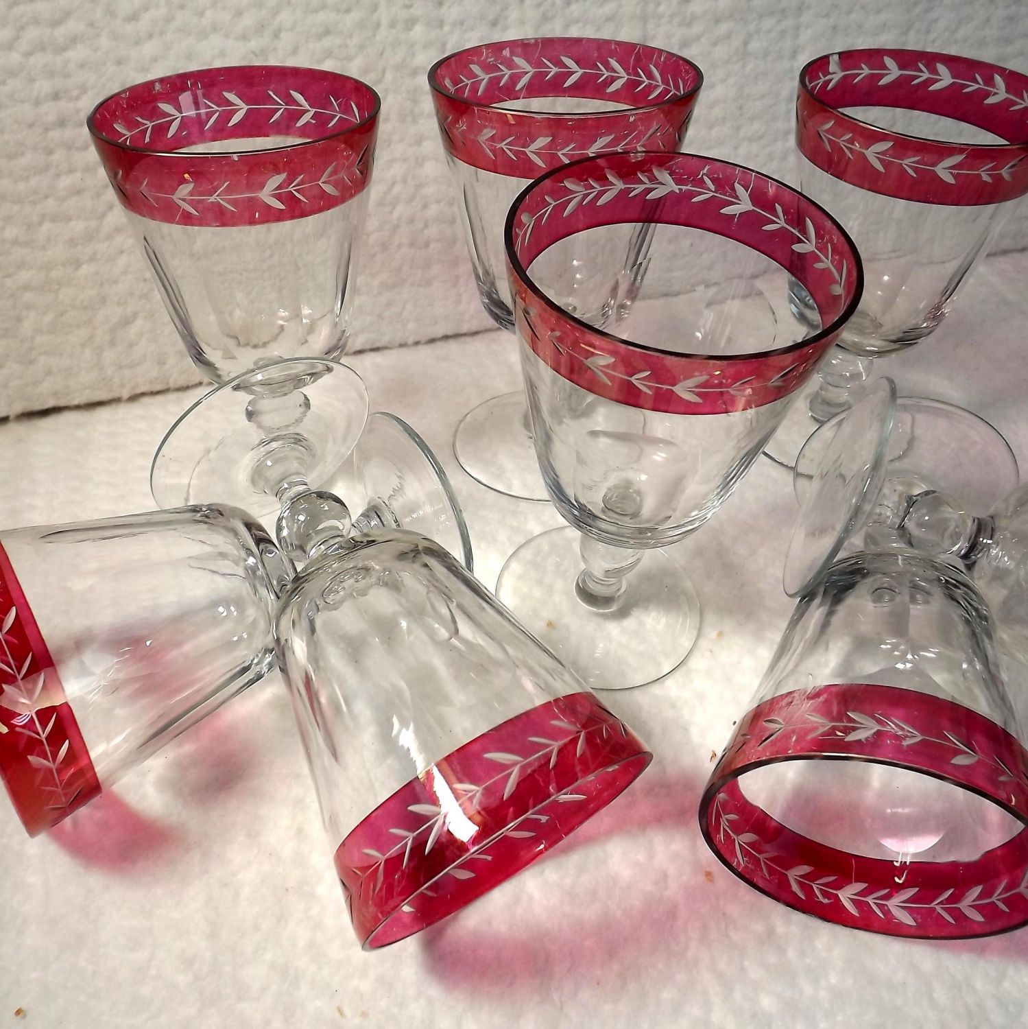 Set Of 8 Victorian Cut Ruby Glass Rim Wine Rummer Glasses Antique Glass Hemswell Antique