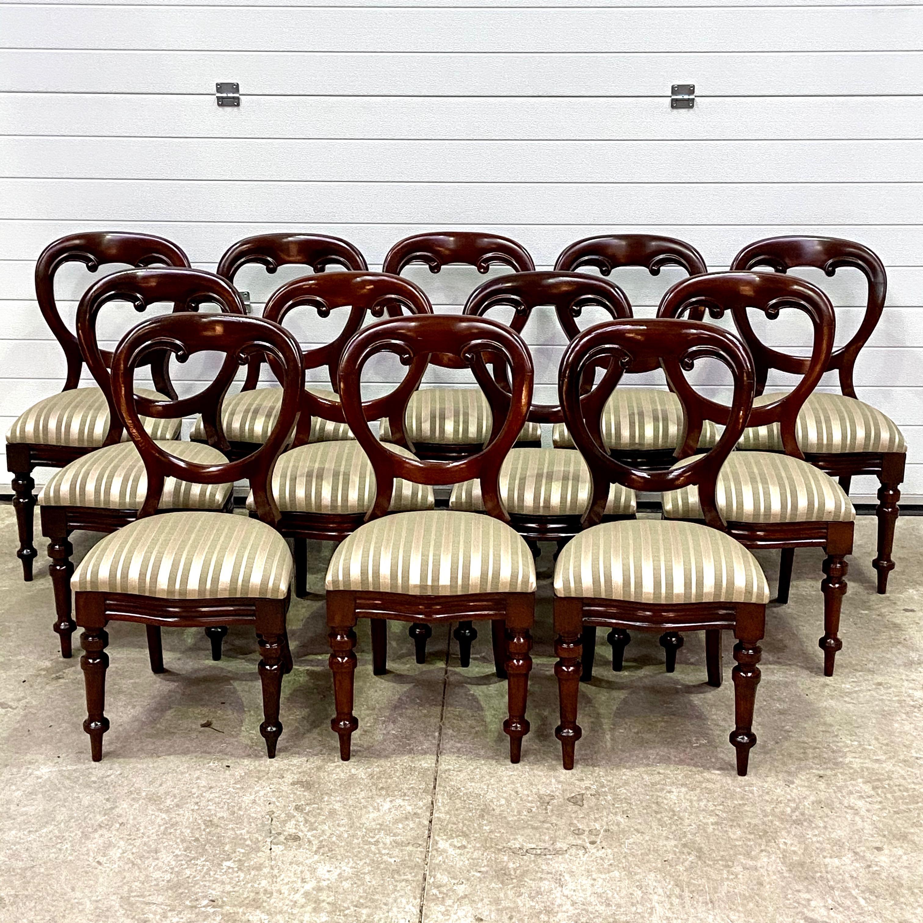 Set Of Twelve Victorian Mahogany Balloon Back Dining Chairs