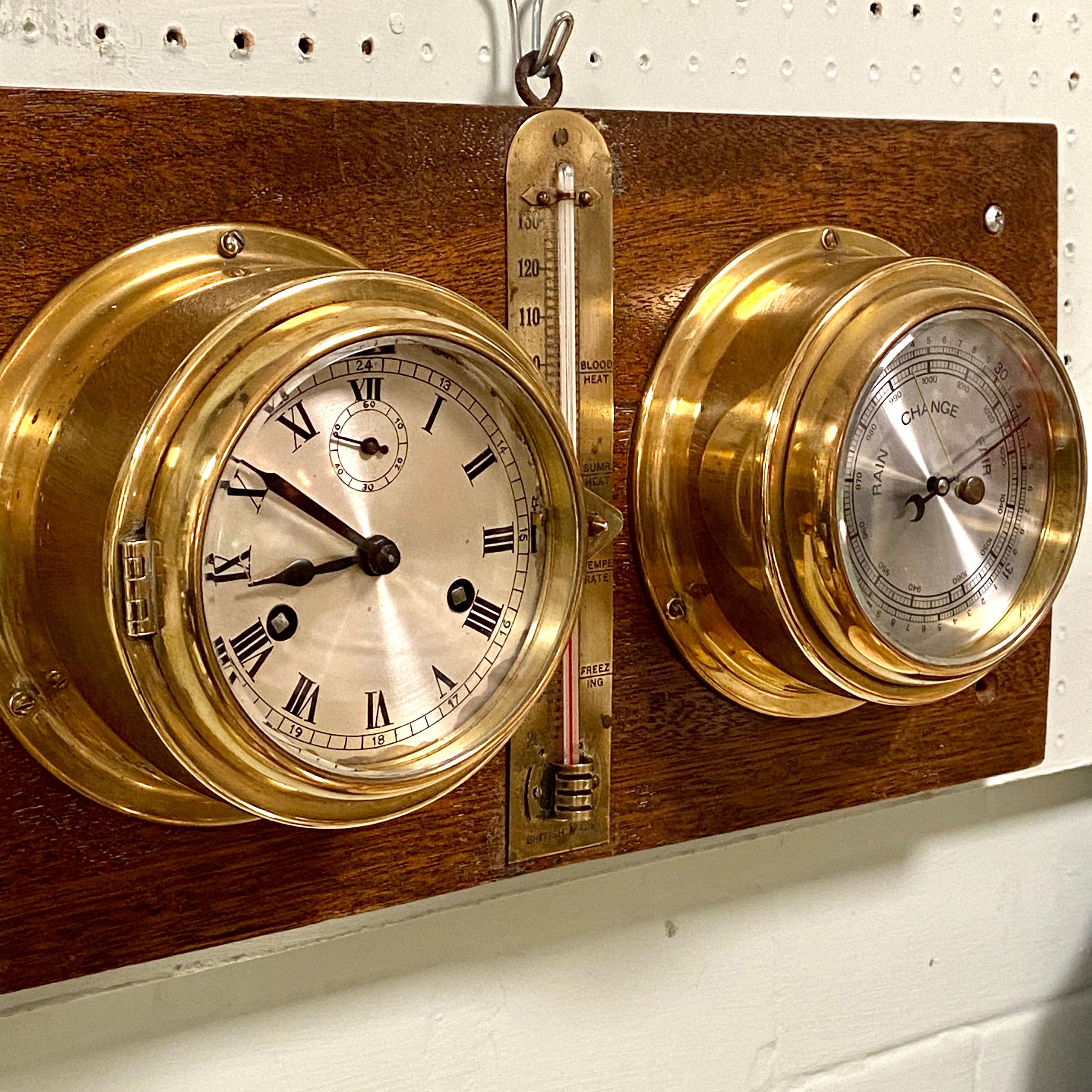 Wall Mounted Brass Clock Thermometer and Barometer Barometers