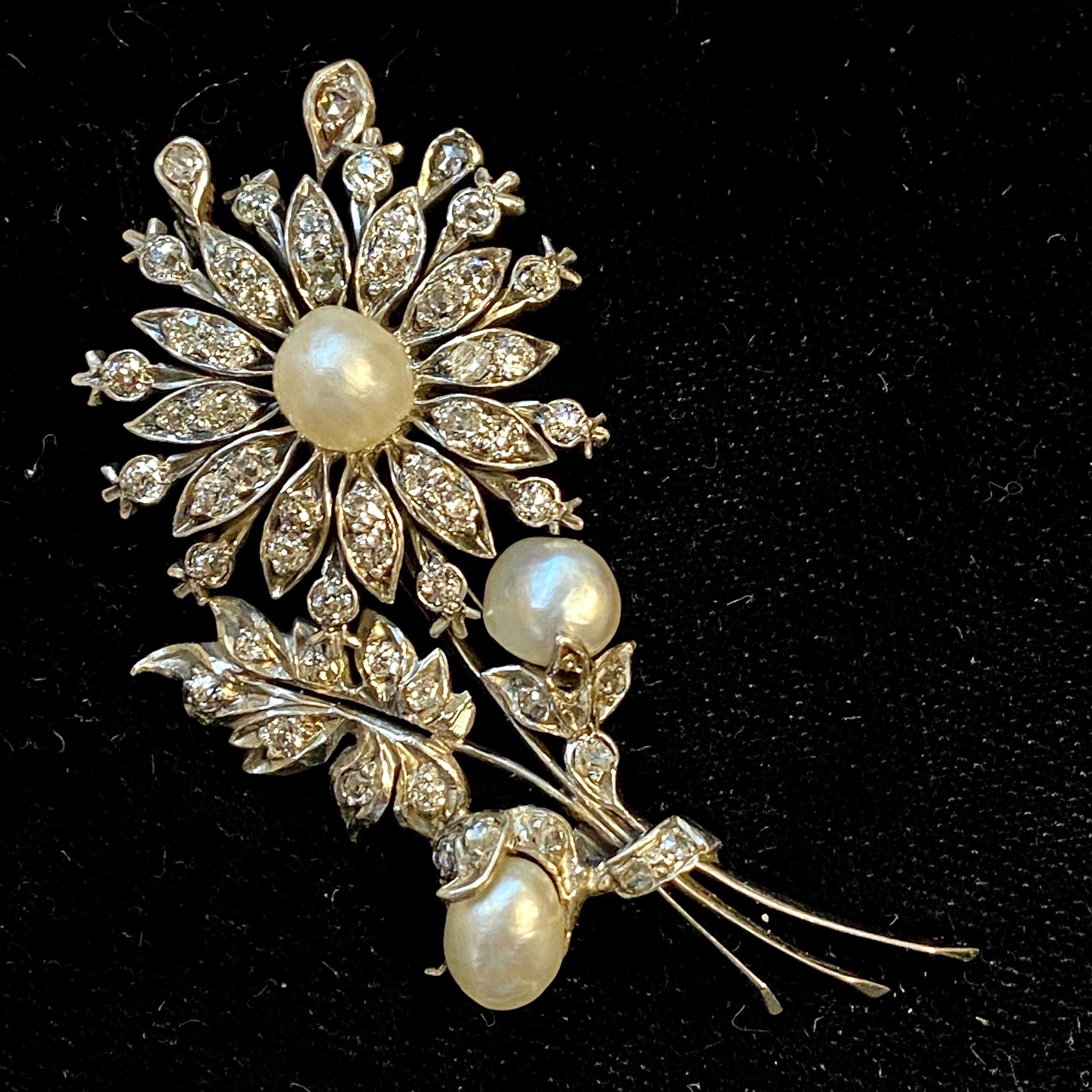 Vintage Diamond And Natural Pearl Flower Brooch Jewellery And Gold Hemswell Antique Centres