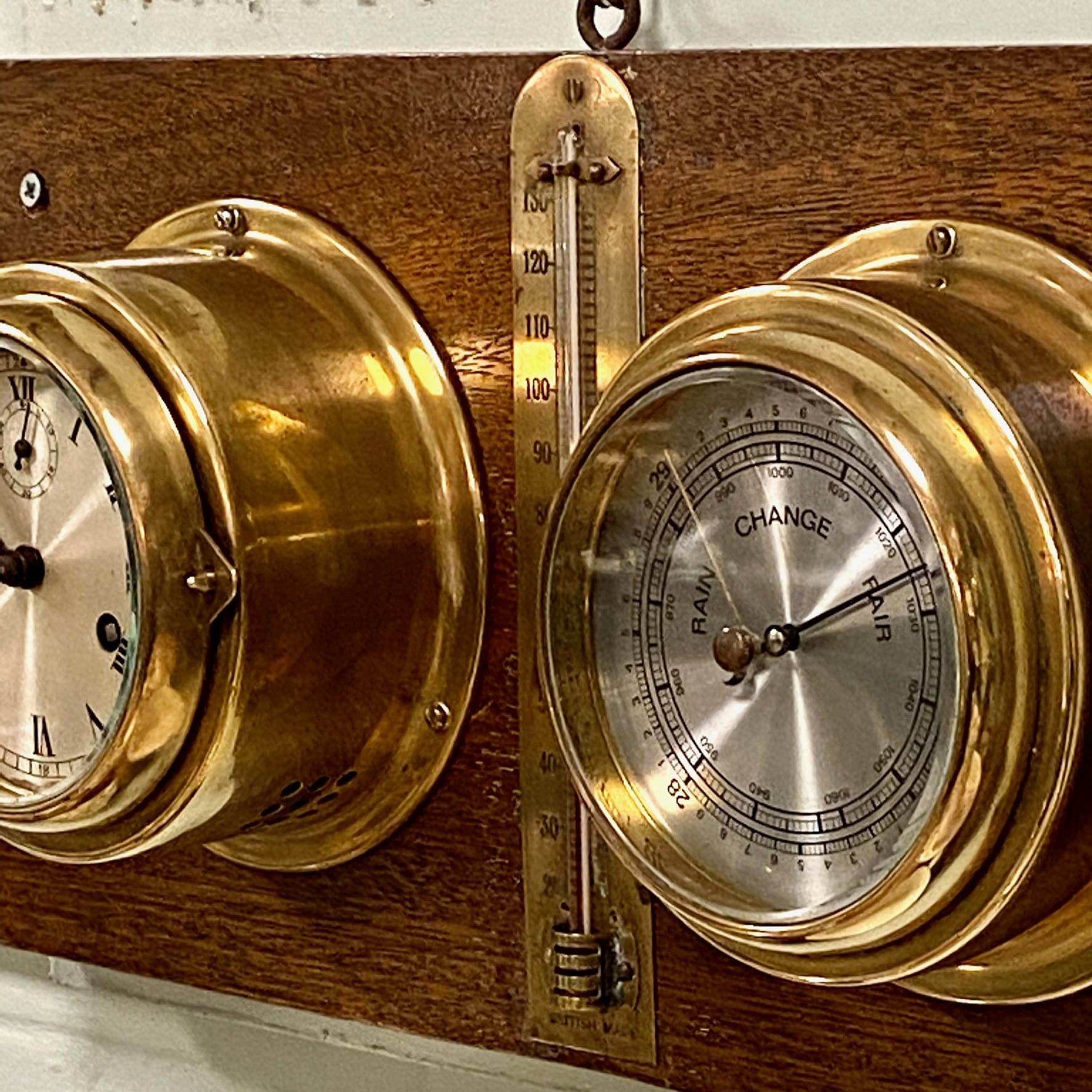 Wall Mounted Brass Clock Thermometer And Barometer Barometers
