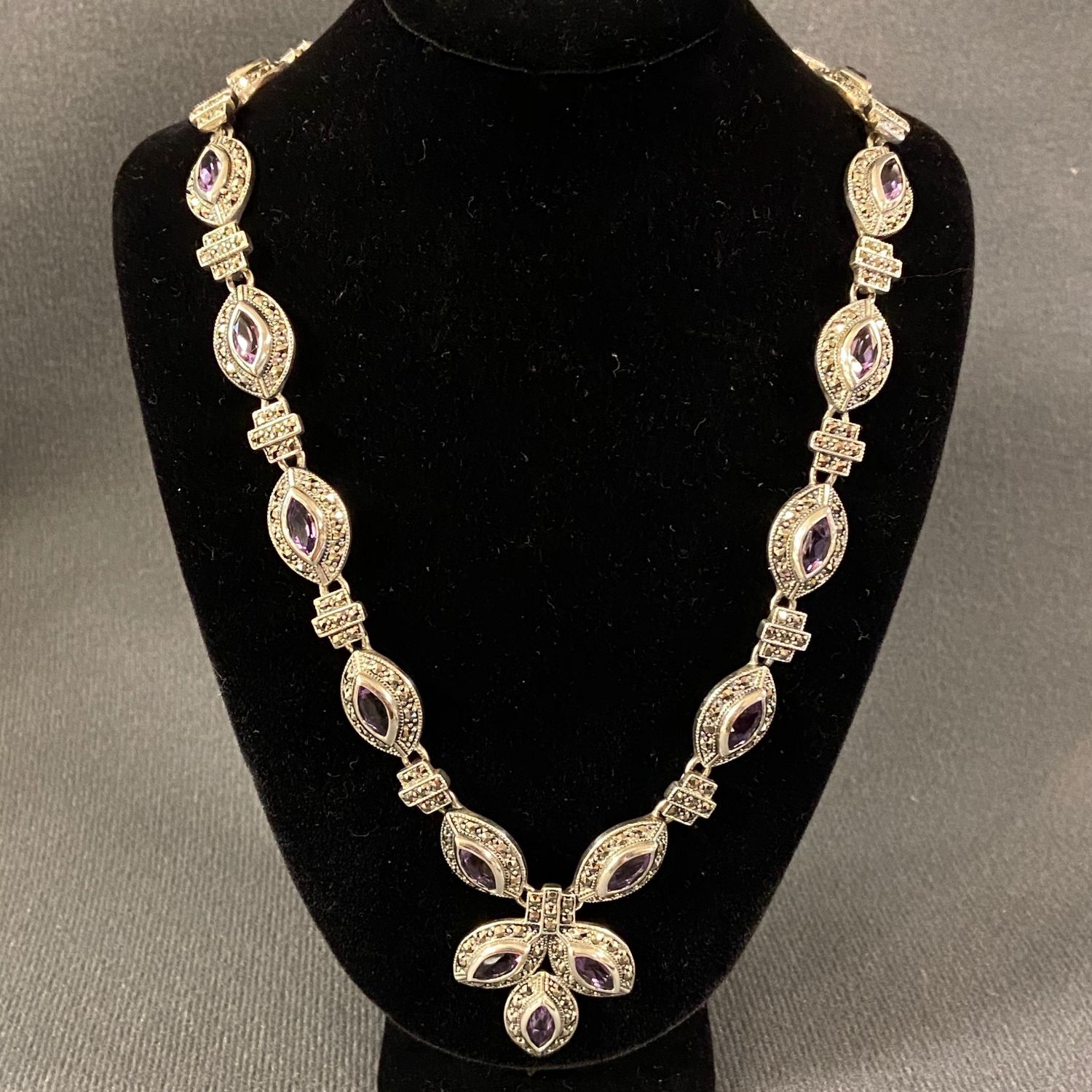 Vintage Silver Amethyst and Marcasite Necklace - Jewellery & Gold ...