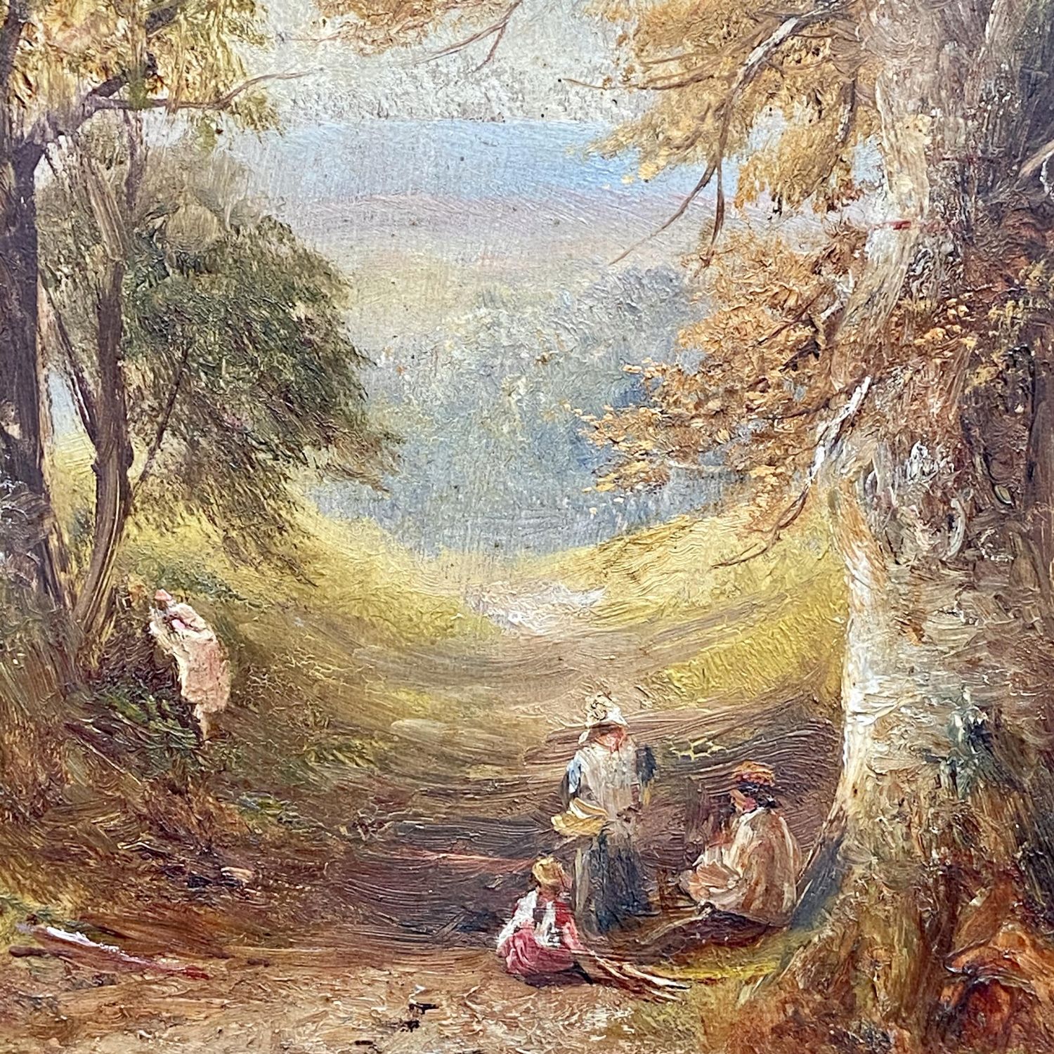 19th Century George Turner Oil on Panel Painting Woodland Scene