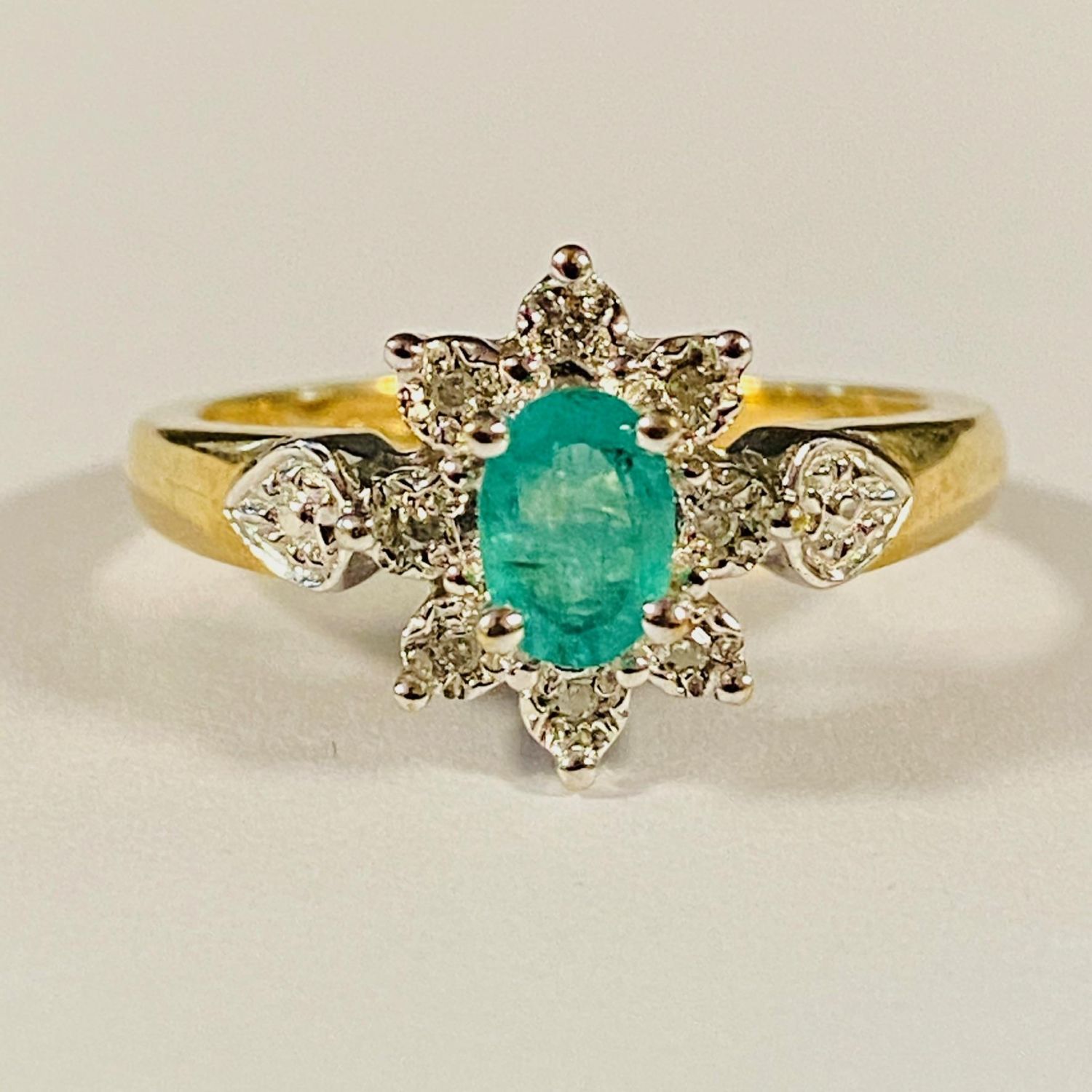 9ct Gold Diamond and Emerald Ring - Jewellery & Gold - Hemswell Antique ...