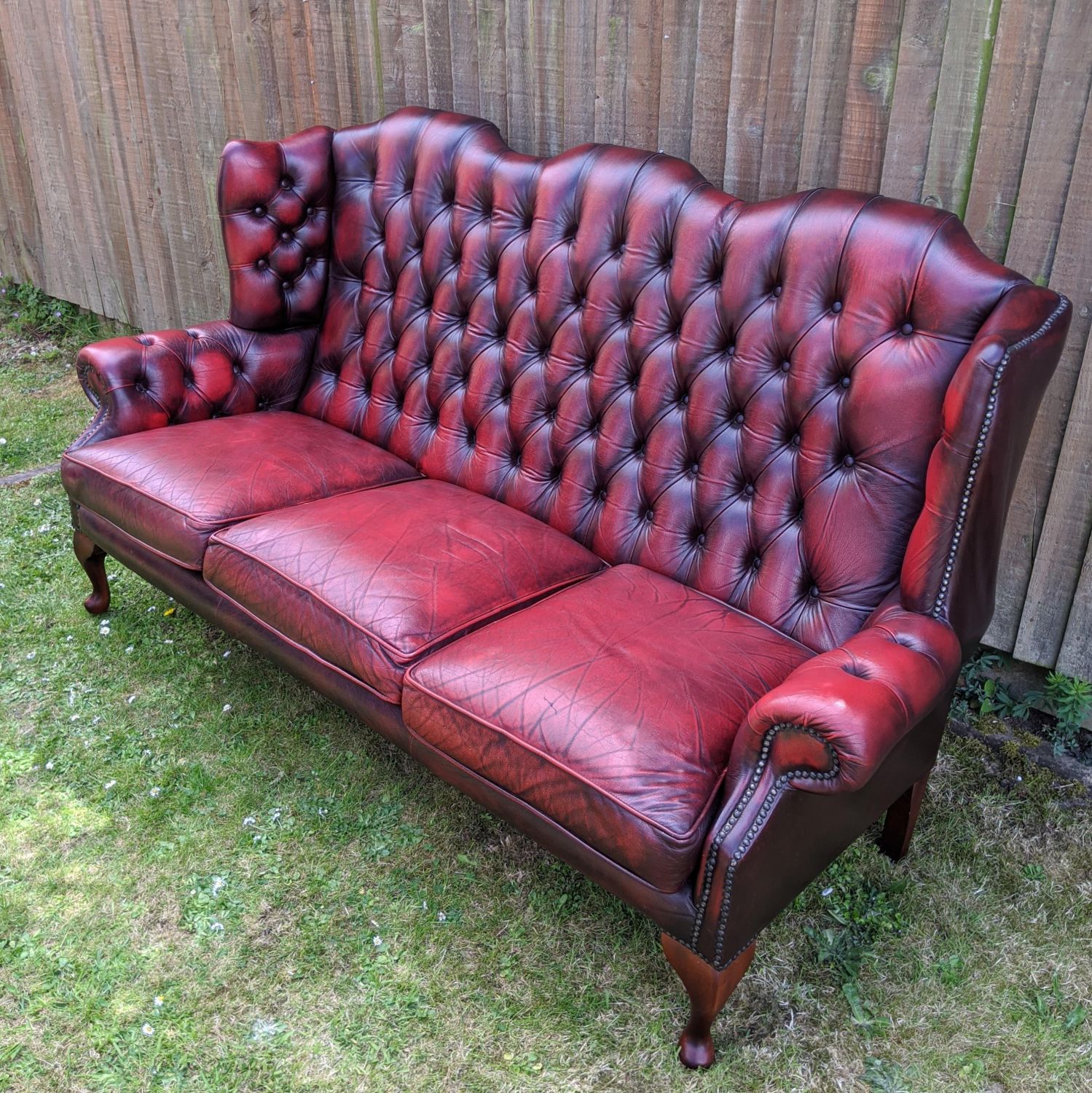 Red Oxblood Leather Chesterfield Wingback Sofa / Settee / Couch