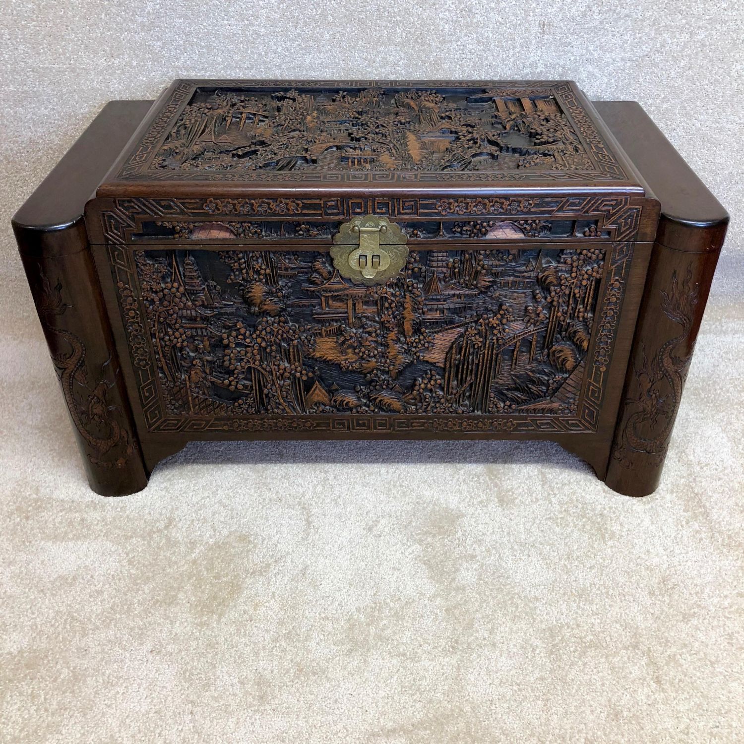 Antique Carved Camphor wood Blanket box - Oriental Antiques - Hemswell ...