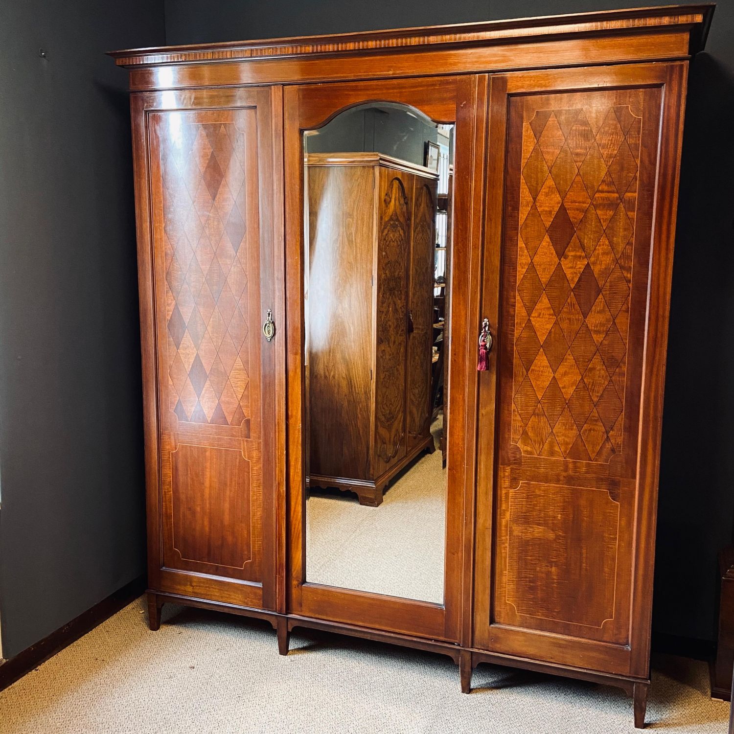 Edwardian Inlaid Mahogany Three Door Wardrobe - Antique Wardrobes ...