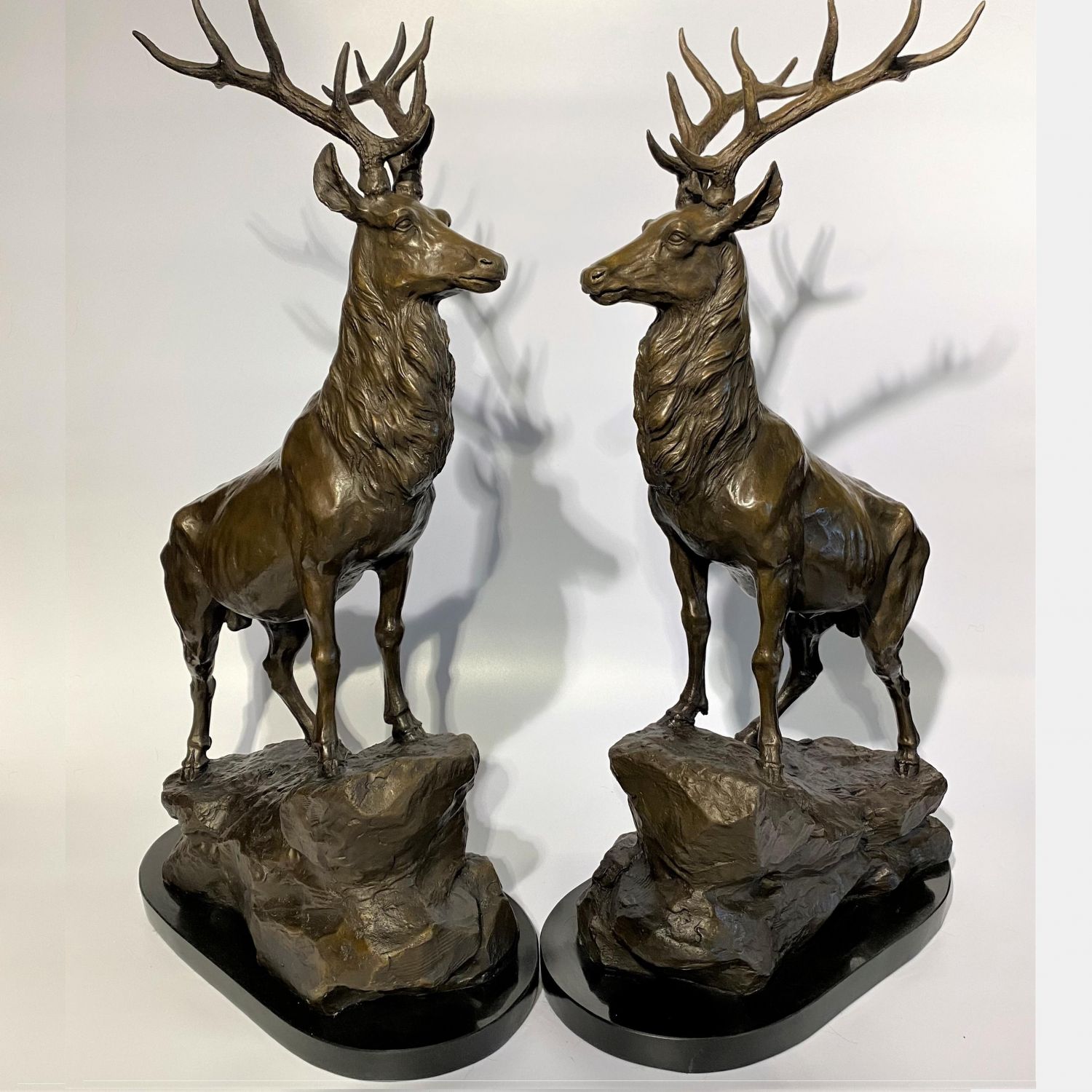 Large Bronze Sculpture Stag Right Facing on a Marble Base Bronzes