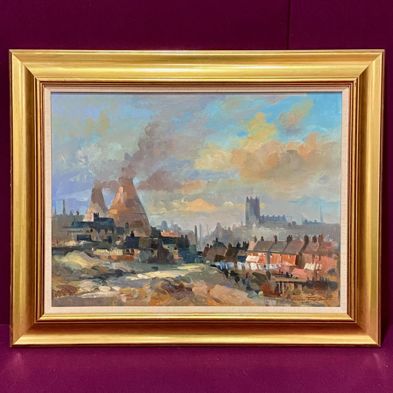 Oil on Board Painting of Longton Circa 1959 Paintings & Prints