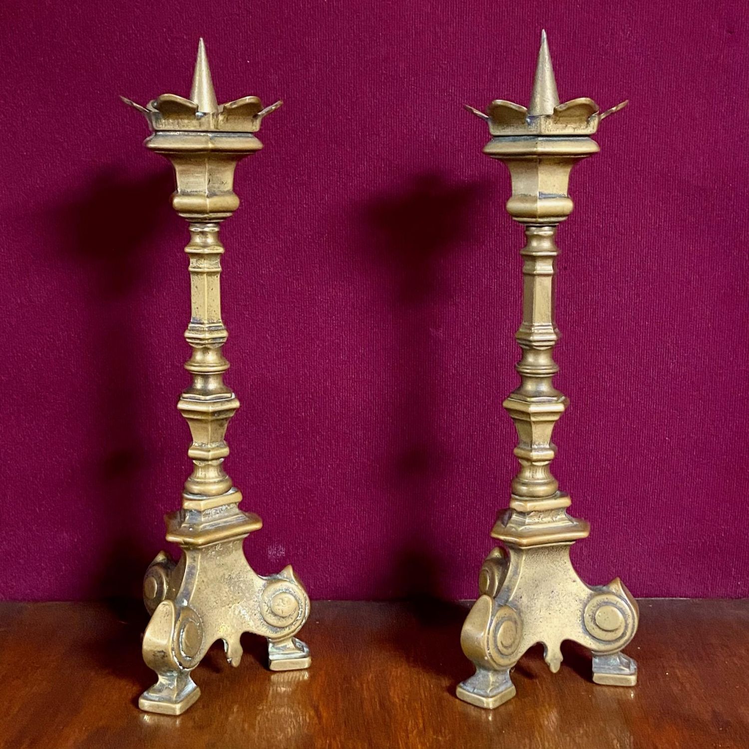 Antique Brass Pricket Candlesticks Candle Holders 16 