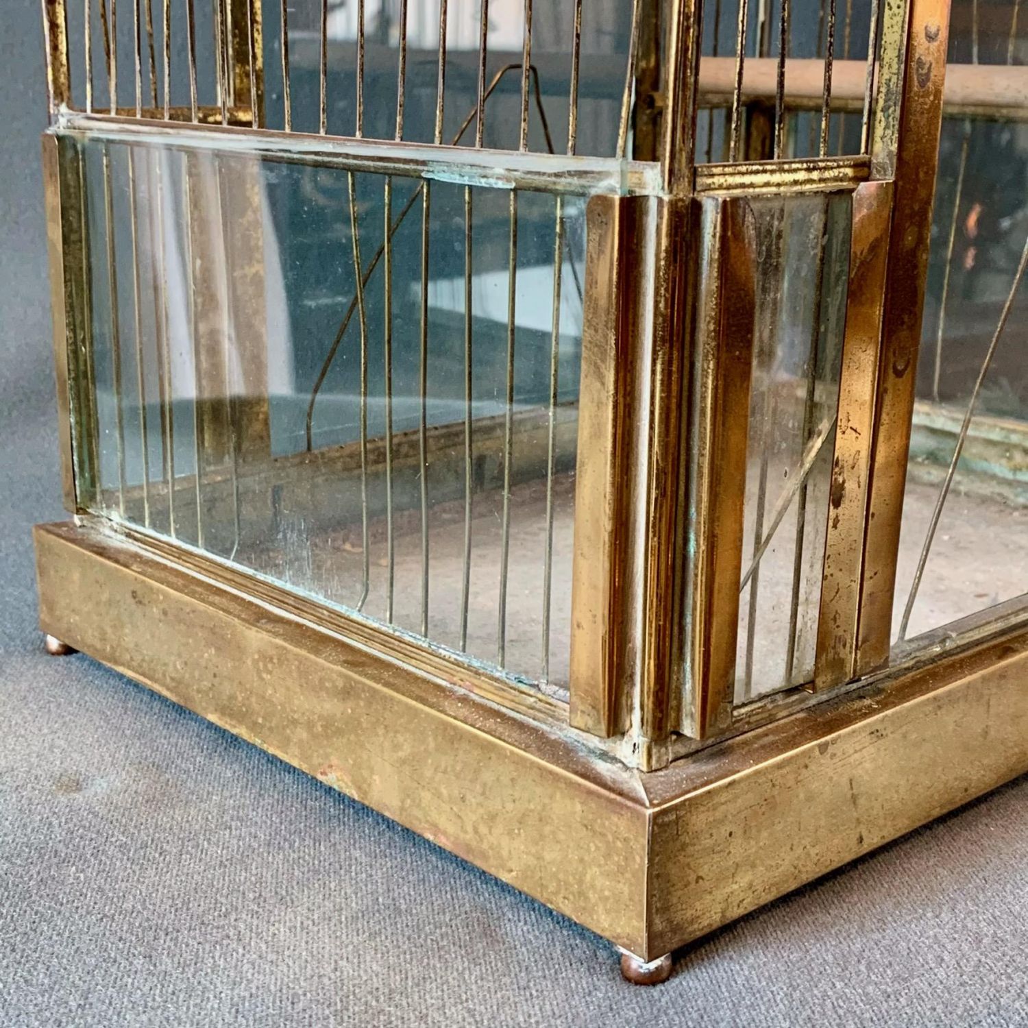 Brass Bird Cage with Etched Glass