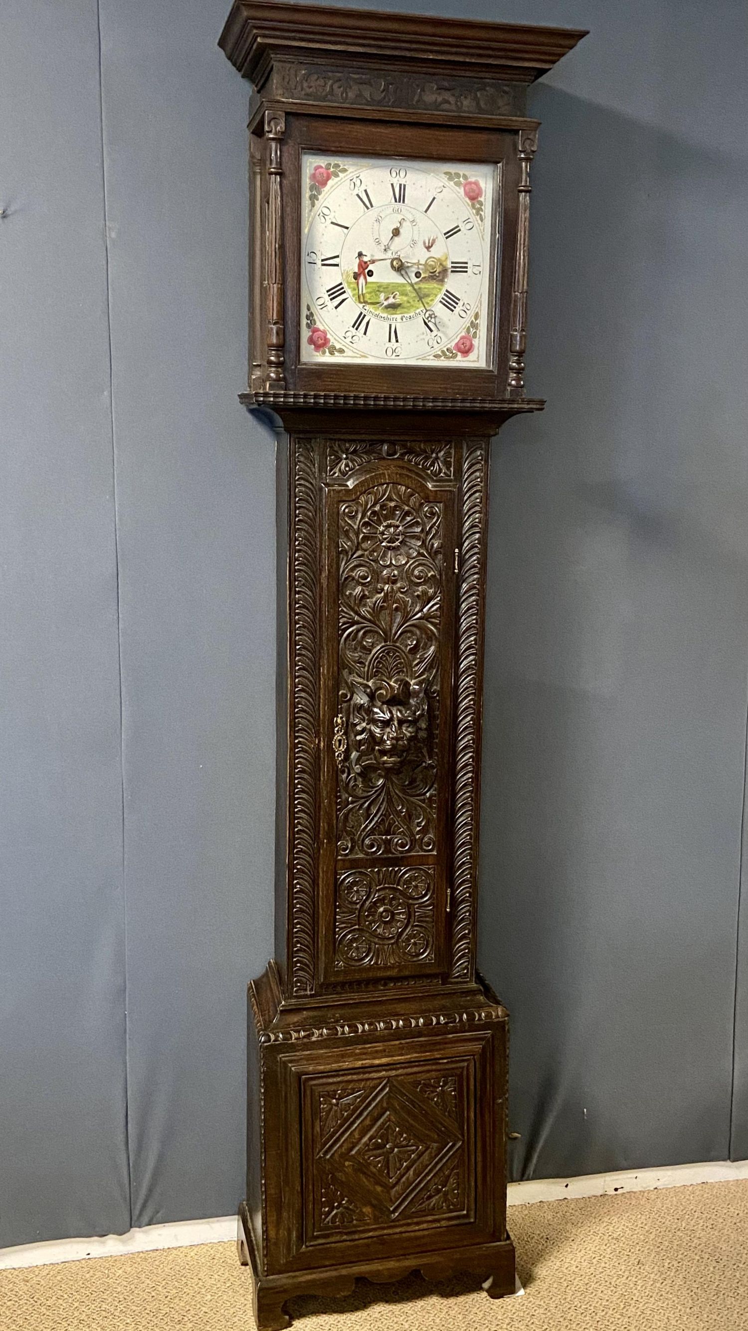 Early 19th Century Carved Oak Lincolnshire Longcase Clock Longcase Clocks Hemswell Antique