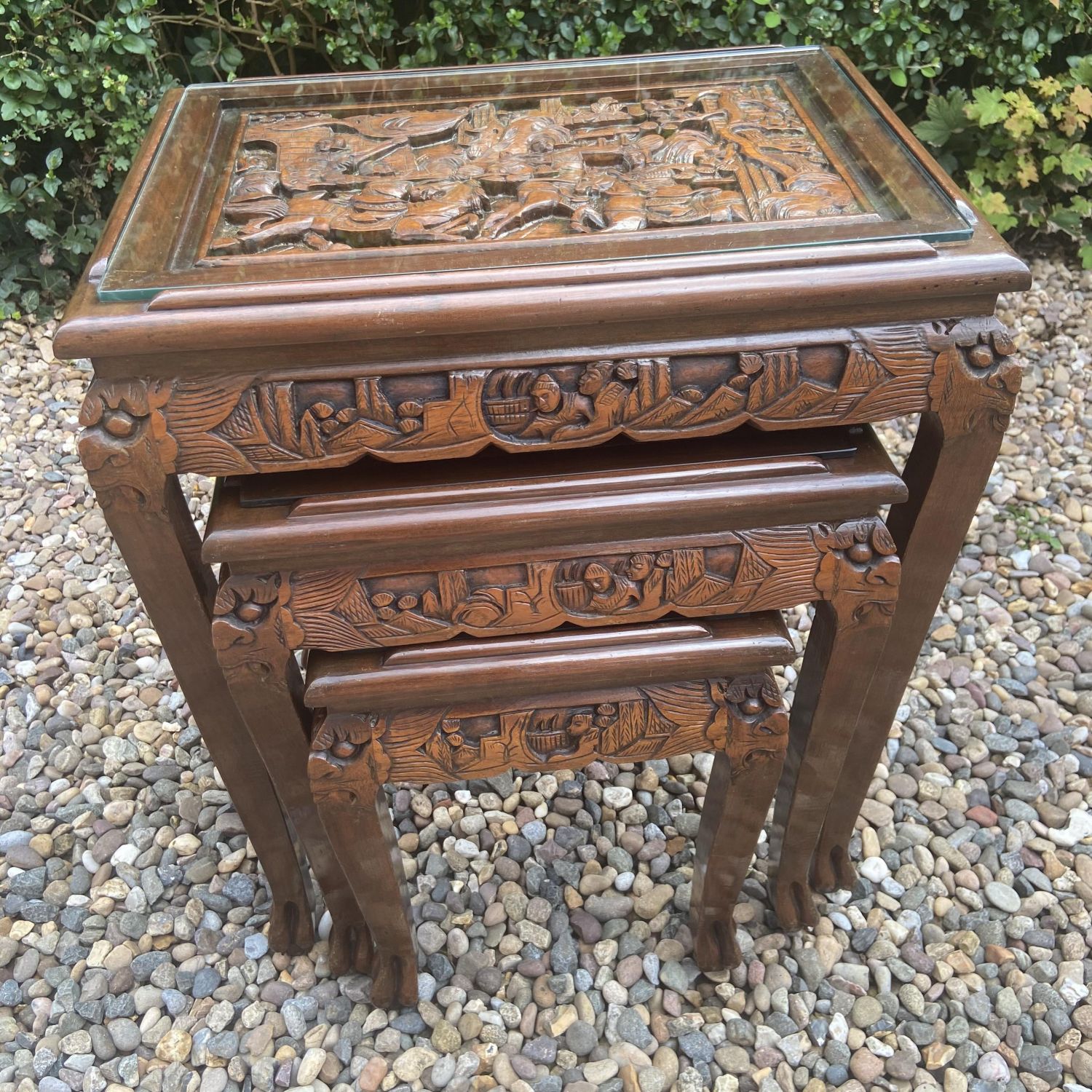 Set Of Three Carved Oriental Tables - Oriental Antiques - Hemswell ...