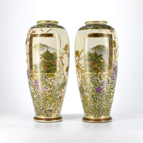 A Mirror Pair of Antique Japanese Satsuma Vases image-1