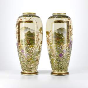 A Mirror Pair of Antique Japanese Satsuma Vases