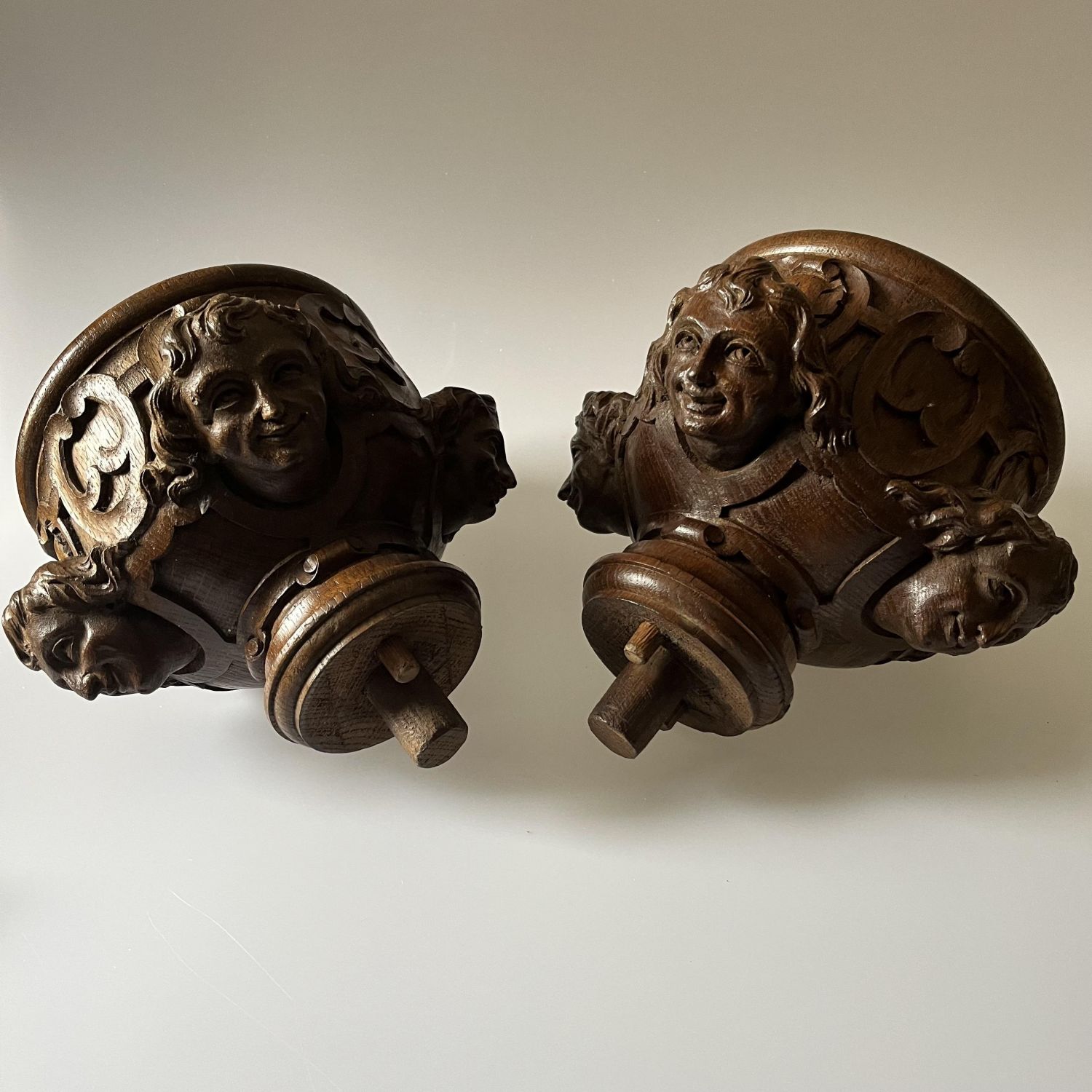 A Pair of 19th Century Oak Carved Staircase Newal Finials ...