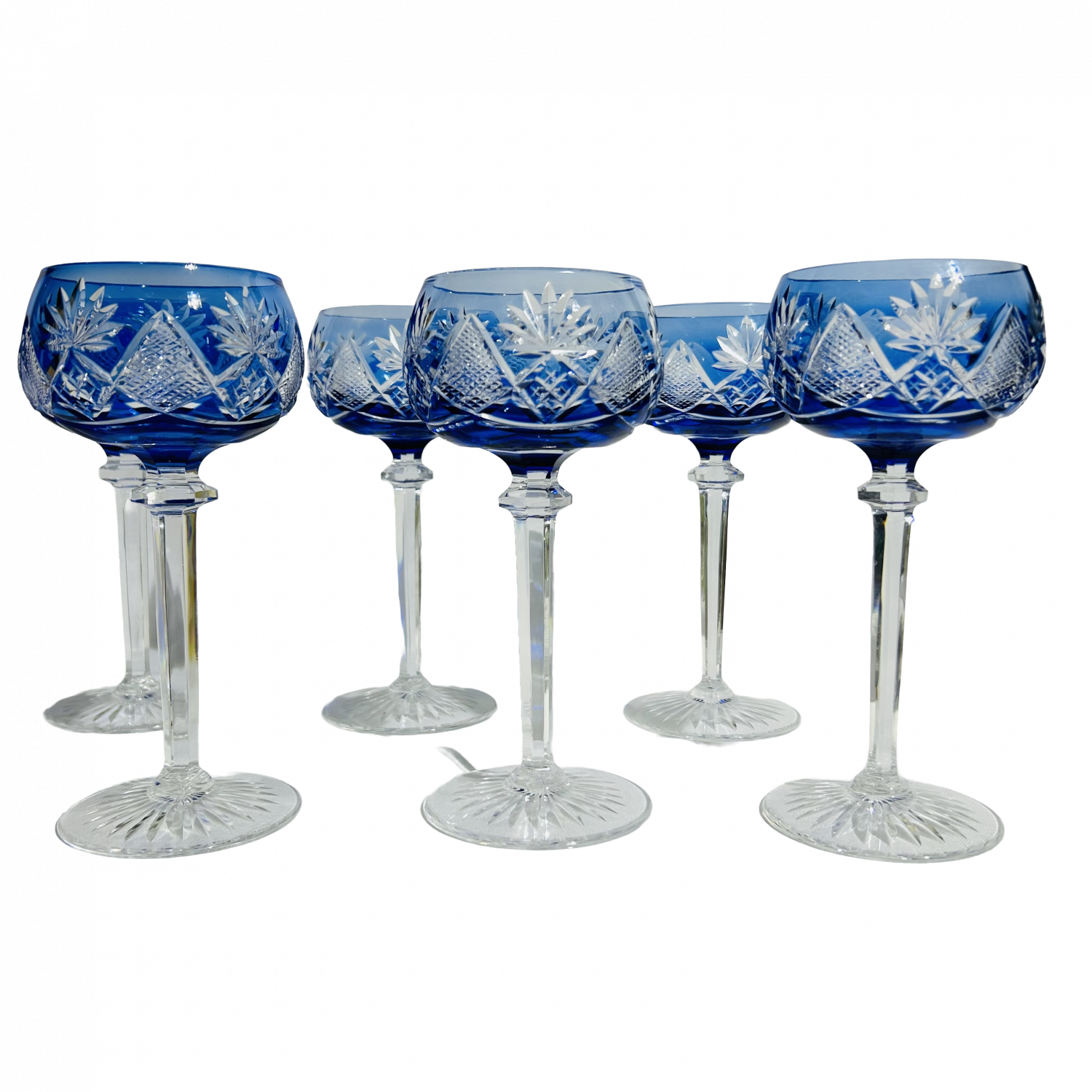 Set of 4 Val St Lambert Belgian Clear Cut Crystal Hock Wine