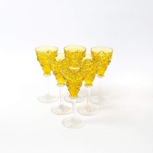 A Set of Six Art Deco Period Cut Glass Citron Coloured Glasses image-1