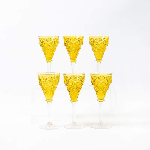 A Set of Six Art Deco Period Cut Glass Citron Coloured Glasses image-2