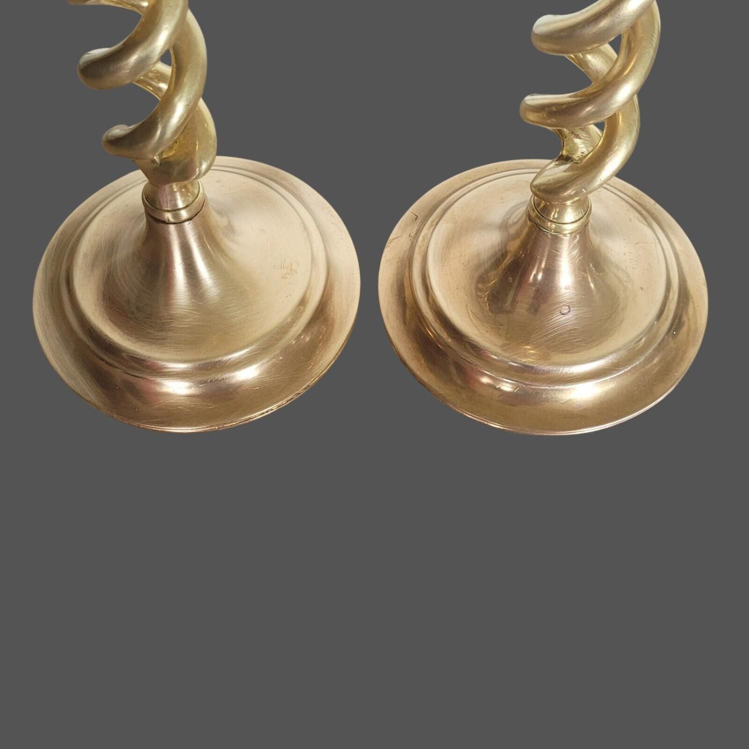 Pair Antique English Brass Open Barley Twist Candlesticks C.1900, 129262