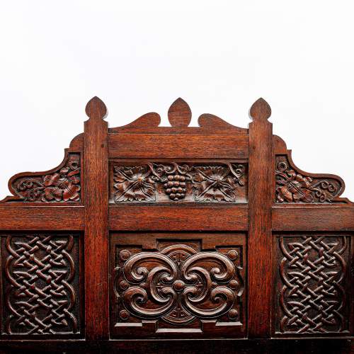 Antique Early 20th Century Dark Oak Carved Settle image-5