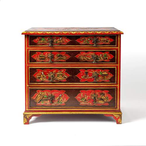 Vintage Scarlet Japanned Miniature Chest of Drawers image-1