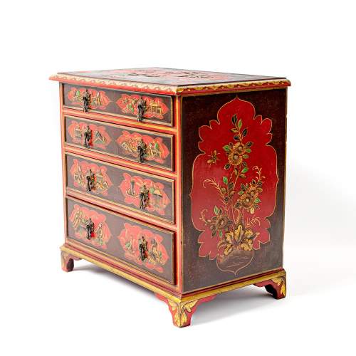 Vintage Scarlet Japanned Miniature Chest of Drawers image-2