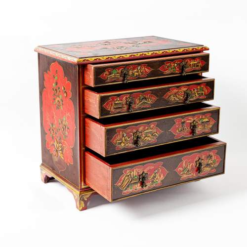 Vintage Scarlet Japanned Miniature Chest of Drawers image-3