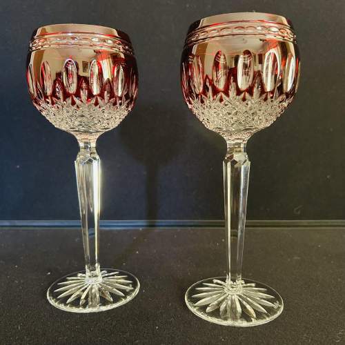 A Pair of Waterford Ruby Wine Glasses image-3