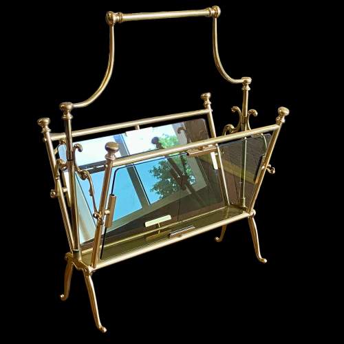 French Maison Bagues Brass and Smoked Glass Magazine Rack image-1