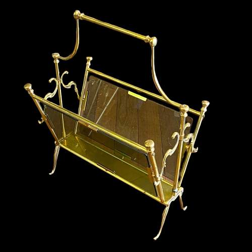 French Maison Bagues Brass and Smoked Glass Magazine Rack image-2