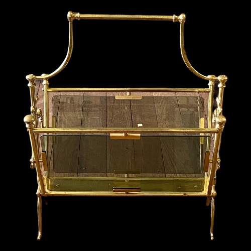 French Maison Bagues Brass and Smoked Glass Magazine Rack image-3