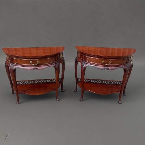 A Fine Pair of Chippendale Revival Demi-Lune Console Tables image-1