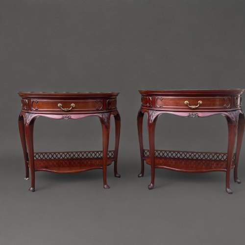 A Fine Pair of Chippendale Revival Demi-Lune Console Tables image-2