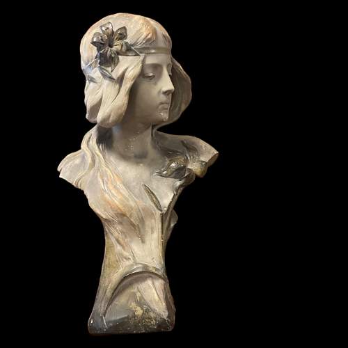 Art Nouveau French Painted Terracotta Bust image-1