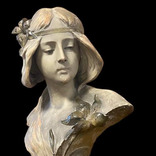 Art Nouveau French Painted Terracotta Bust image-2